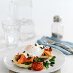Spinach and Smoked Salmon Eggs Royale With Pumpkin Seeds